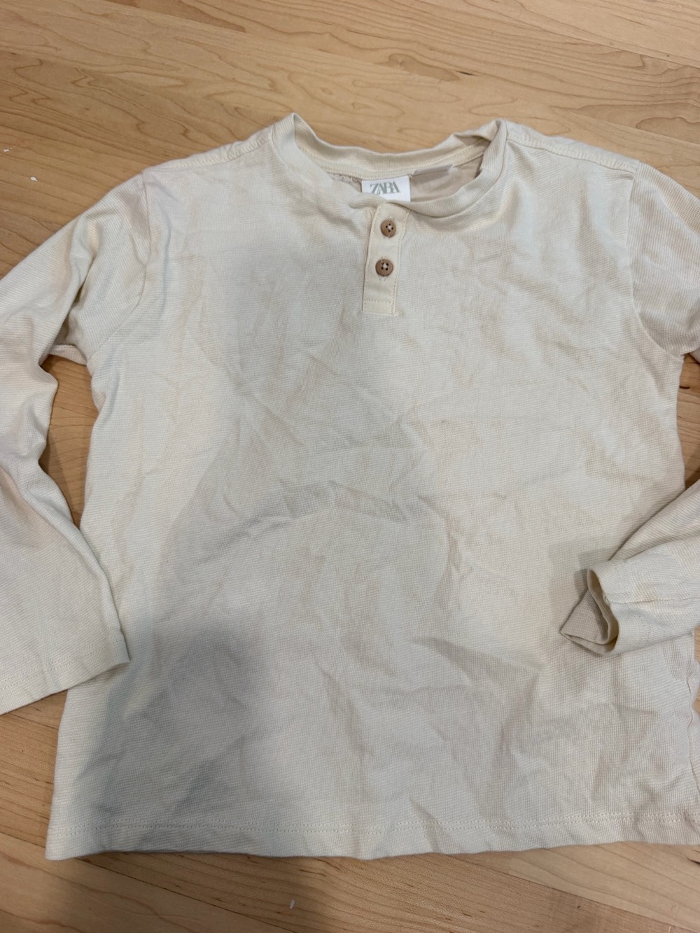 Zara Cream Long-Sleeve Henley Button-Front Shirt